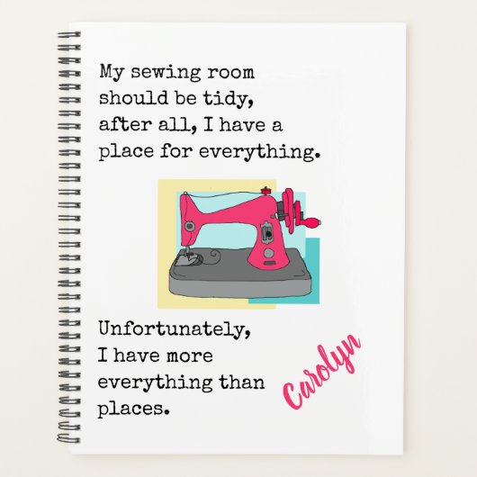 ヴィンテージ裁縫機械、ユーモア、あなたの名前プランナー プランナー手帳 (正面)