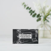 ヴィンテージ裁縫機 | ファブリックの背景 名刺 (スタンド正面)