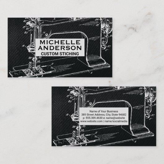 ヴィンテージ裁縫機 | ファブリックの背景 名刺 (正面/裏面)