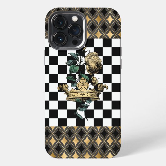 ヴィンテージ装飾の王冠とバラ iPhoneケース (裏面)