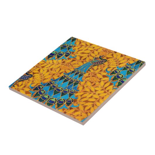 ヴィンテージ装飾アールヌーボーピーコックアンドツリー タイル (側面)