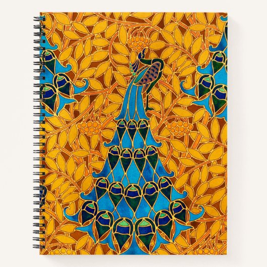 ヴィンテージ装飾アールヌーボーピーコックアンドツリー ノートブック (正面)