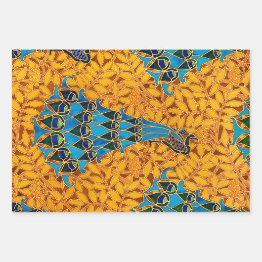 ヴィンテージ装飾アールヌーボーピーコックアンドツリー ラッピングペーパーシート (正面)