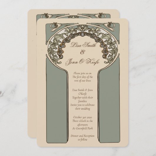 ヴィンテージ装飾インスパイア結婚ミュシャ 招待状 (正面/裏面)