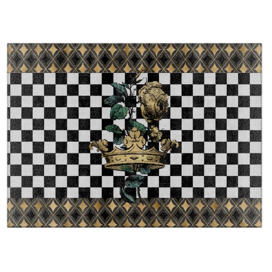 ヴィンテージ装飾クラウン&バラ カッティングボード (正面)