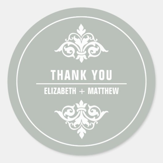 ヴィンテージ装飾グレイ結婚ホワイトありがとう ラウンドシール (正面)