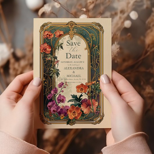 ヴィンテージ装飾フローラ結婚アールヌーボー セーブザデート