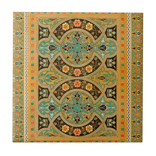 ヴィンテージ装飾用アラビア花柄 タイル (正面)