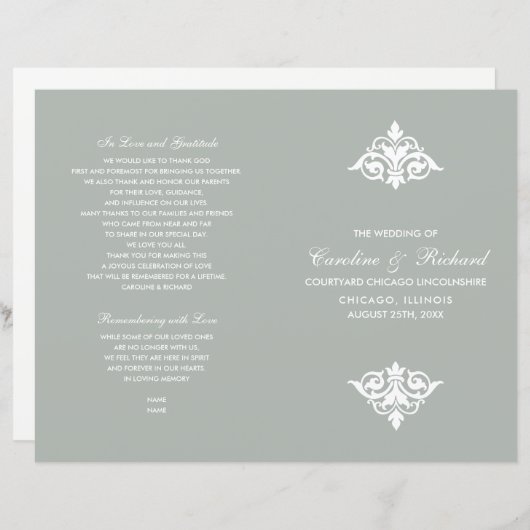 ヴィンテージ装飾用折り畳み結婚式 プログラム (正面/裏面)