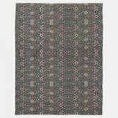 ヴィンテージ装飾芸術花柄ブルーピンク フリースブランケット (正面)