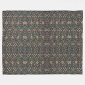 ヴィンテージ装飾芸術花柄ブルーピンク フリースブランケット (正面(横))