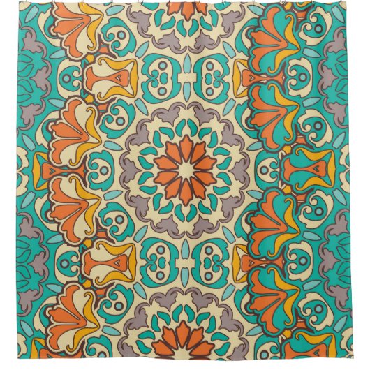 ヴィンテージ装飾要素：オリエンタルシームレスpat シャワーカーテン (正面)