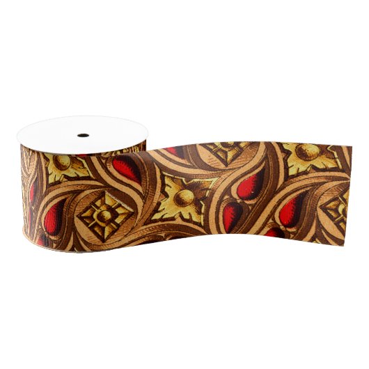 ヴィンテージ装飾赤と金ゴールドエジプト模様 グログランリボン (リール)
