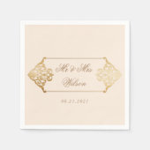 ヴィンテージ装飾金ゴールドオーナメントモノグラム結婚ズ スタンダードカクテルナプキン (正面)