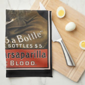 ヴィンテージ製品ラベル、エイヤーズサルサパリラドリンク キッチンタオル (四つ折り)