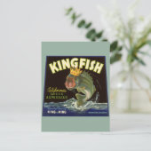 ヴィンテージ製品缶ラベル芸術，キングフィッシュアスパラガス ポストカード (スタンド正面)