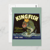 ヴィンテージ製品缶ラベル芸術，キングフィッシュアスパラガス ポストカード (正面/裏面)