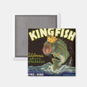 ヴィンテージ製品缶ラベル芸術，キングフィッシュアスパラガス マグネット (正面/裏面)