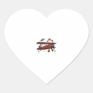 ヴィンテージ複葉機UFOトロピカル旅行Tシャツデザイン1 ハートシール