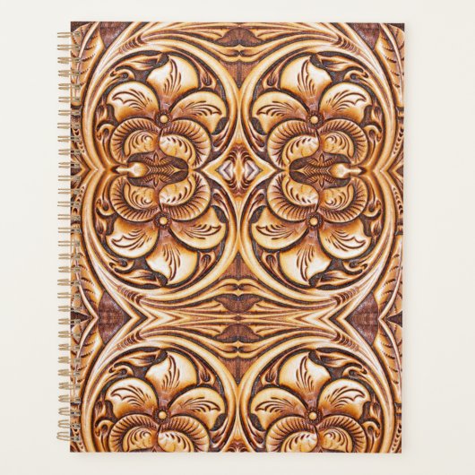 ヴィンテージ西の国のカウボーイレザーパターン プランナー手帳 (正面)