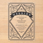 ヴィンテージ西の国のQRコード素朴結婚 アクリル招待状 (正面)