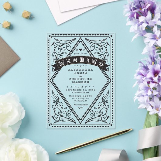 ヴィンテージ西の国のQRコード素朴結婚 アクリル招待状 (インサイチュ (ウェディング))