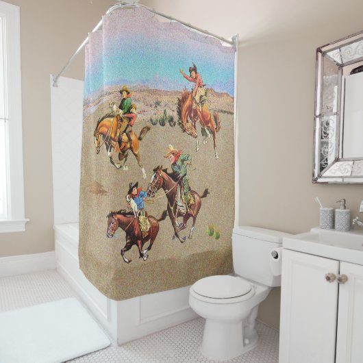 ヴィンテージ西カウボーイキッズオンホース シャワーカーテン (インサイチュ)