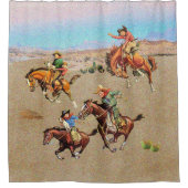 ヴィンテージ西カウボーイキッズオンホース シャワーカーテン (正面)