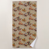 ヴィンテージ西カウボーイキッズオンホース ビーチタオル (正面)