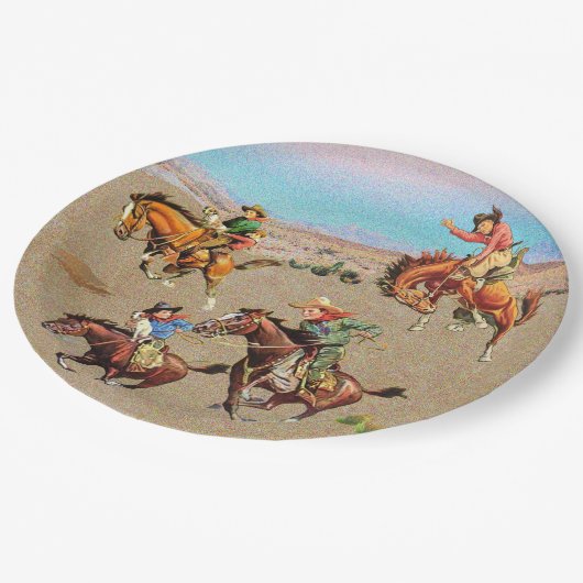 ヴィンテージ西カウボーイキッズオンホース ペーパープレート (アングル)