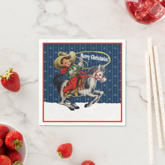 ヴィンテージ西カウボーイキッドホースロープクリスマス スタンダードカクテルナプキン (インサイチュ)