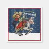 ヴィンテージ西カウボーイキッドホースロープクリスマス スタンダードカクテルナプキン (正面)