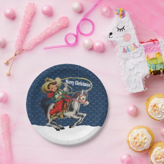 ヴィンテージ西カウボーイキッドホースロープクリスマス ペーパープレート (パーティー)