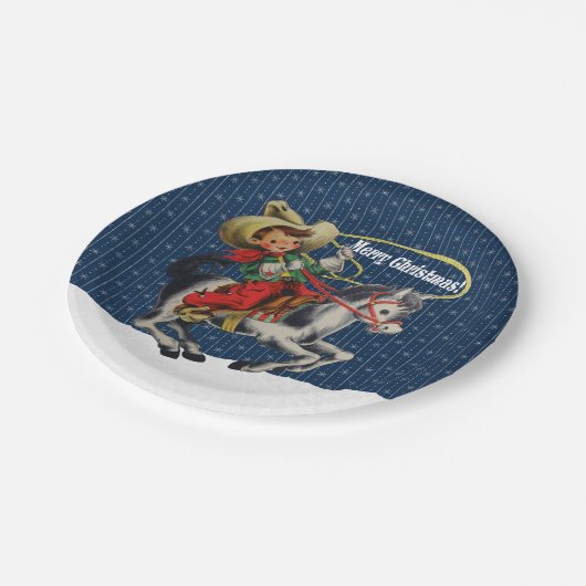 ヴィンテージ西カウボーイキッドホースロープクリスマス ペーパープレート (アングル)