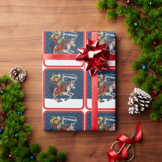 ヴィンテージ西カウボーイキッドホースロープクリスマス ラッピングペーパー (クリスマスギフト)