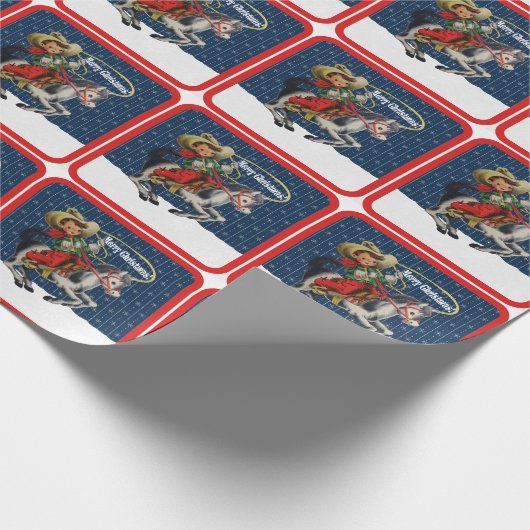 ヴィンテージ西カウボーイキッドホースロープクリスマス ラッピングペーパー (角)