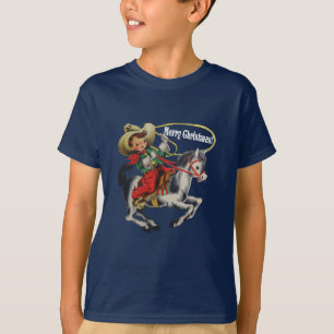 ヴィンテージ西カウボーイキッドホースロープクリスマス Tシャツ
