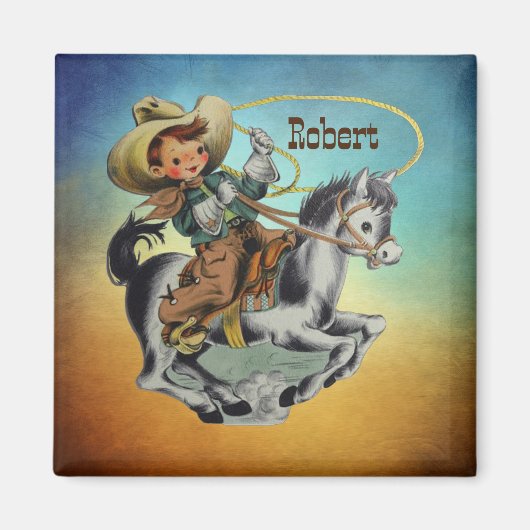 ヴィンテージ西カウボーイキッド馬にロープ マグネット (正面)