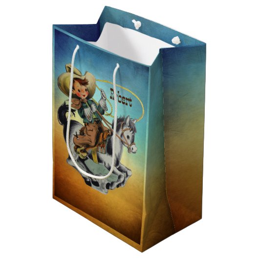 ヴィンテージ西カウボーイキッド馬にロープ ミディアムペーパーバッグ (正面アングル)