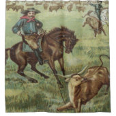 ヴィンテージ西カウボーイステア シャワーカーテン (正面)