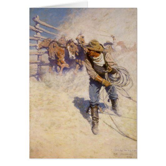 ヴィンテージ西カウボーイズ、In the Corral by NC Wyeth (正面)