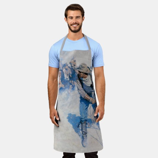 ヴィンテージ西カウボーイズ、In the Corral by NC Wyeth エプロン (着用した状態)