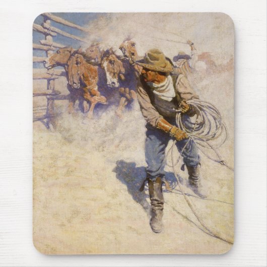 ヴィンテージ西カウボーイズ、In the Corral by NC Wyeth マウスパッド (正面)