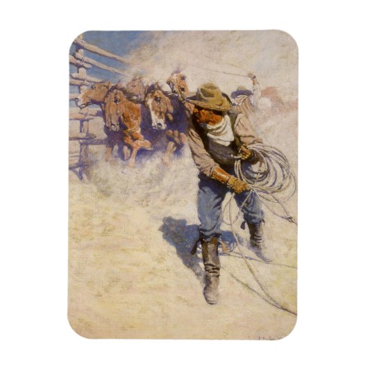 ヴィンテージ西カウボーイズ、In the Corral by NC Wyeth マグネット (縦)