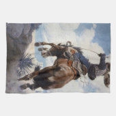 ヴィンテージ西カウボーイズ、NCワイースによるバッキング キッチンタオル (横)