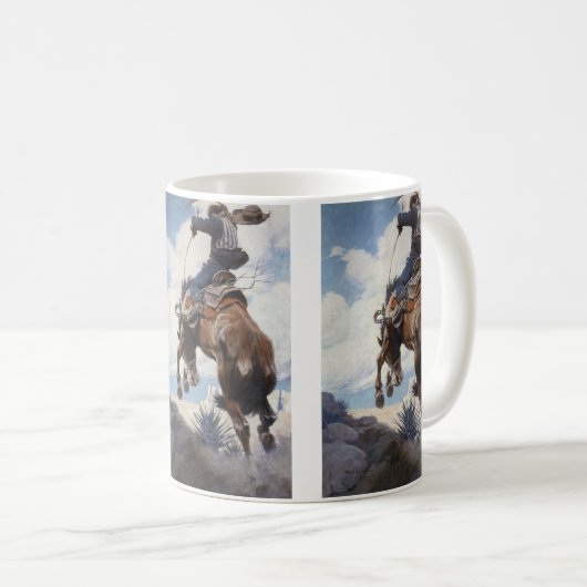 ヴィンテージ西カウボーイズ、NCワイースによるバッキング コーヒーマグカップ (正面右)