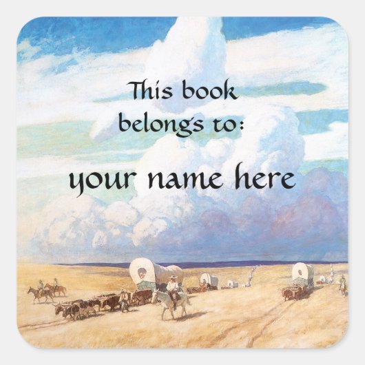 ヴィンテージ西カウボーイズNCワイス蔵書票 スクエアシール (正面)