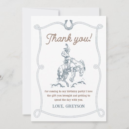 ヴィンテージ西カウボーイバースデーパーティー サンキューカード (正面)