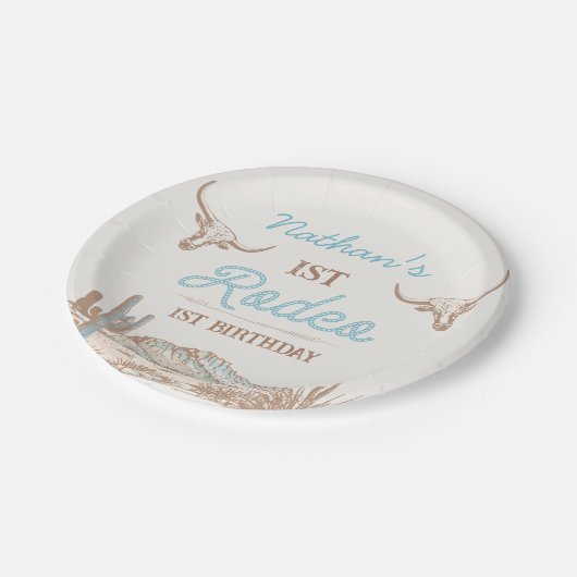 ヴィンテージ西カウボーイファースト・ロデオ1歳 ペーパープレート (アングル)