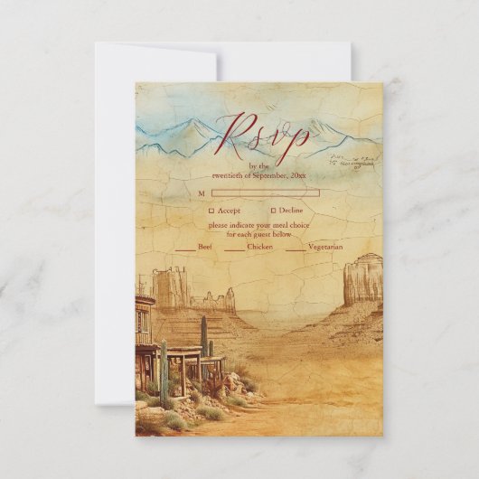 ヴィンテージ西カウボーイ素朴カントリー結婚式 出欠カード (正面)